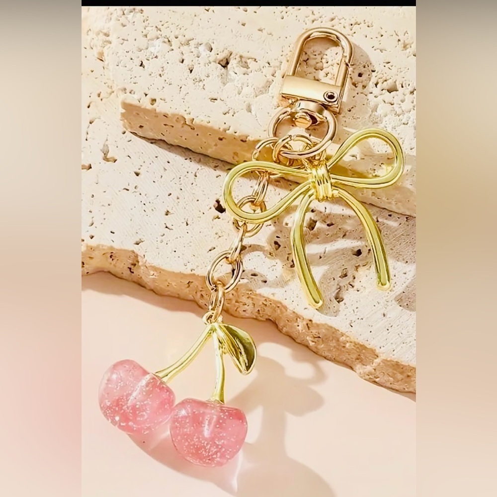 Bow Keychain with Golden Metal Butterfly Pendant